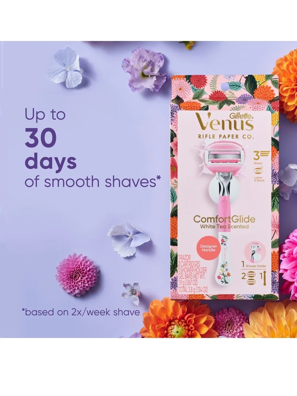 Gillette Venus ComfortGlide White Tea Scented Razor - Floral Designer Handle
